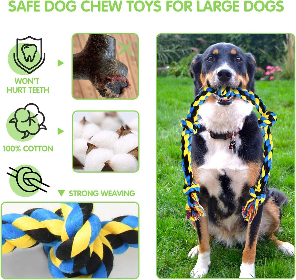 Large Tough Chew Toys for Aggressive Chewers Large Breed,Heavy Duty Dental Rope Toys Kit for Medium Dogs,5 Knots Indestructible Cotton Puppy Teething Chew Tug Toy Set of 9