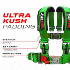 1pc 50 Cal Green 4 Point Harness 3 inch straps, Racing Harness Seat Belt | Ultra Kush padding, Push Button quick release hardware. Universal Fit for UTV, RZR, race car