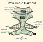 Lucy & Co. Reversible Dog Harness - Water-Repellent Neoprene, Dual-Print Design, Easy Swap Style, Adjustable Comfort Fit - Camp Out Reversible Harness - Large