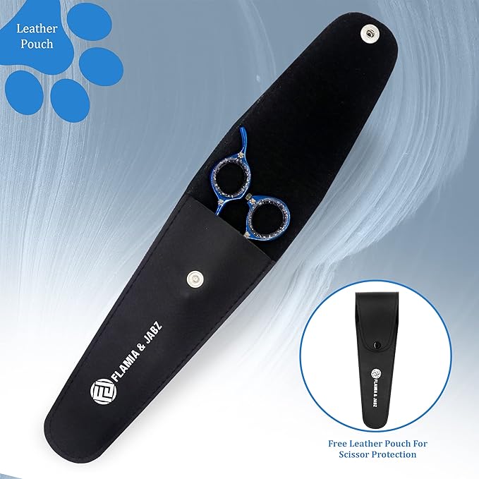 Professional Dog Grooming Chunker Shears/Scissors with Paw Prints for Dogs, Cats & Pets (Right Handed, Blue, Stainless Steel 8 Inch)