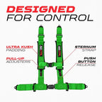 1pc 50 Cal Green 4 Point Harness 3in Straps, Racing Harness Seat Belt | Ultra Kush padding, Push Button quick release hardware. Universal Fit for UTV, RZR, race car.