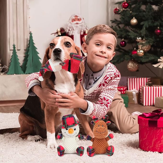 Rypet 3 Pack Dog Christmas Toys Pet Stuffed Plush Toys Interactive Durable Dogs Chew Toys for Medium Small Dogs