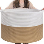 INDRESSME XXXLarge Jute Rope Basket 21.7" x 21.7" x 13.8" Woven Baby Laundry Baskets for Blankets Toys Storage Basket with Handle Comforter Cushions Storage Bins Thread Laundry Hamper