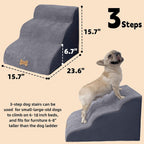 3-Step Dog Stairs for High Beds & Couches Multi-Step Non-Slip Pet Steps with Balanced Ramp Indoor 2 3 4 5 Step Stairs for Small to Large Dogs and Cats Non-Slip Stickers 30D Grey