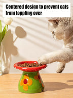 Mushroom Elevated Cat Bowls Ceramic, Cute Cat Bowls Whisker Fatigue | Raised Cat Bowl for Indoor Cats, Raised Dog Bowls Stand for Food and Water, Orange 5.8" Wide for Adult Cats