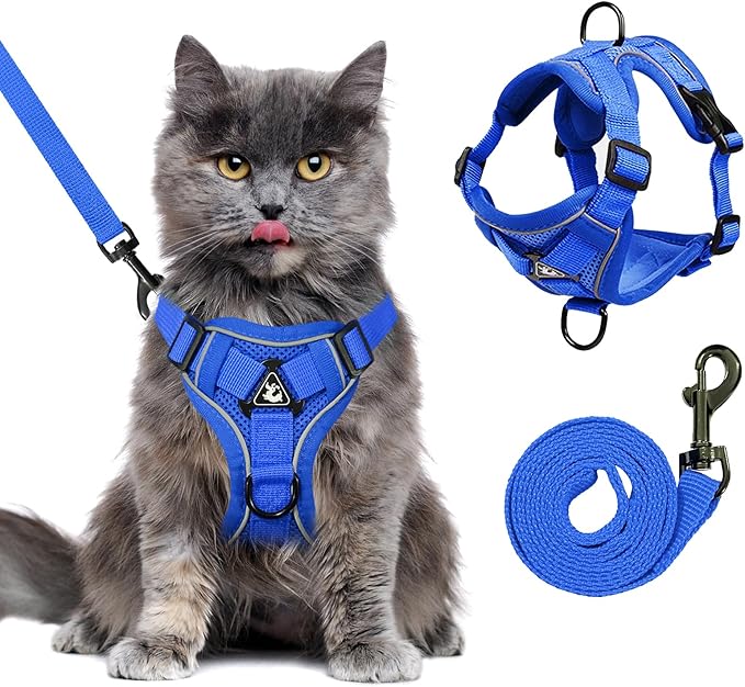 Large Cat Harness and Leash Set for Walking - Escape Proof Adjustable Vest, Reflective Breathable Mesh with 4 Buckles for Big Cats