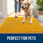 OLANLY Dog Door Mat for Muddy Paws 59x32, Absorbs Moisture and Dirt, Absorbent Non-Slip Washable Doormat, Quick Dry Chenille Mud Mat, Entry Indoor Entryway Carpet for Inside Floor, Golden Yellow