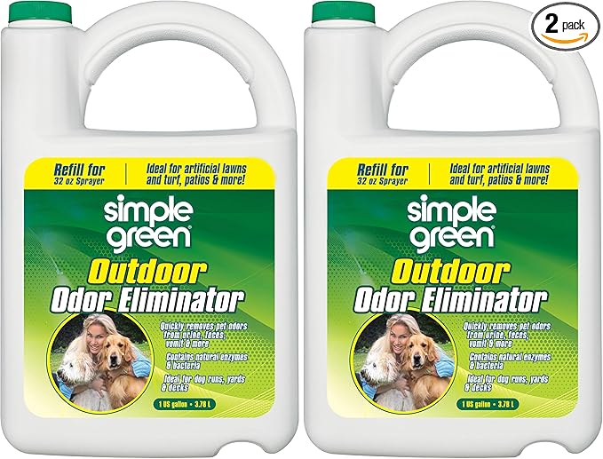 Simple Green Outdoor Odor Eliminator for Pets, Dogs, 1 gallon Refill - Ideal for Artificial Lawns & Patio, Milky White (Pack of 2)