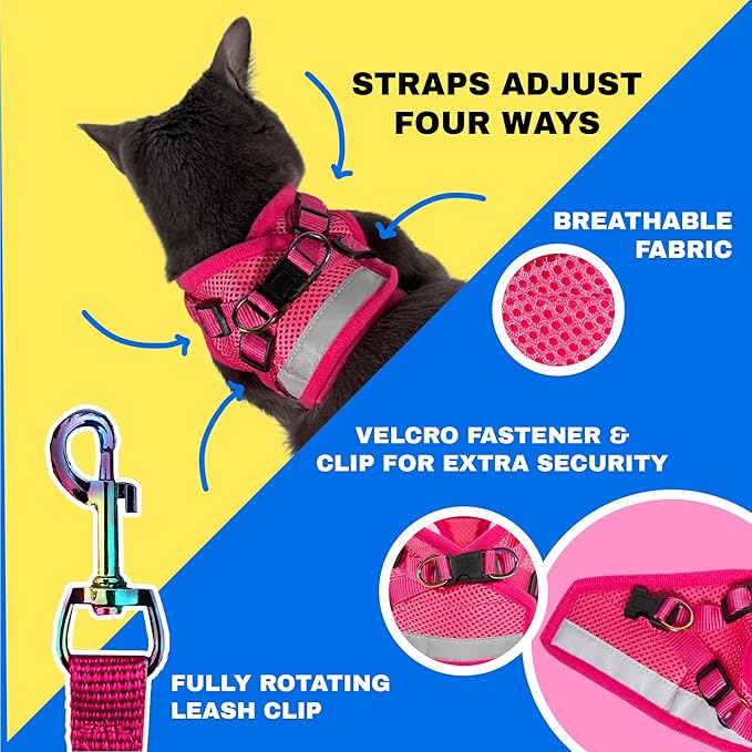 Travel Cat Harness and Leash Set - Adjustable Fit Mesh Cat Harness and Reflective Strap - Comfort Walking Vest for Kitten for Outdoor Walking, Hiking (Small)