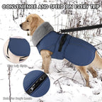 PETDSH Dog Coat Large, Windproof Dog Jacket with Warm Fleece Lining, Thickened Collar Dogs Winter Coat, Adjustable Reflective Pet Coats for Cold Weather (Navy Blue, Large)