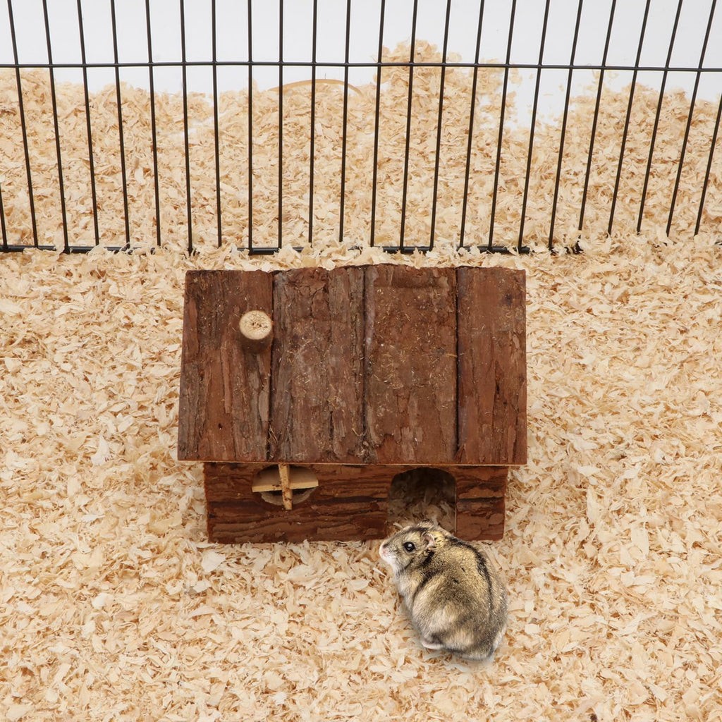Hypeety Natural Wooden Hamster House Cage Small Animals House with Chimney for Pet Rats Gerbil Hideout Play House (S)