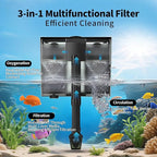 8W Aquarium Filter Hang on U-V Fish Tank Filters Quiet 4 in 1 Double Waterfall Fiter for up to 45 Gallon Tanks, 215 GPH Adjustable Flow