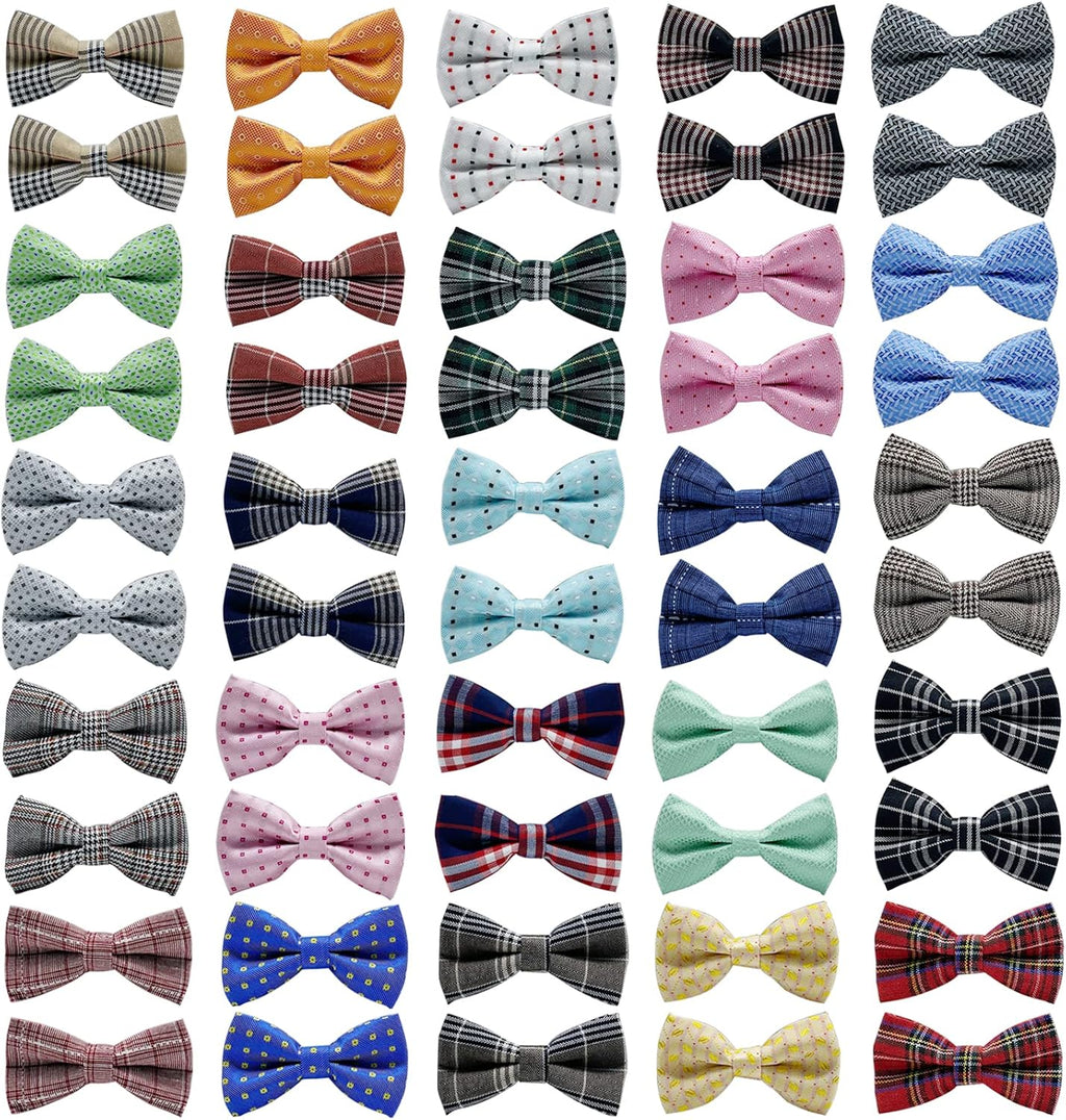 Dog Bow Tie / 50 Pcs Adjustable Elastic Rubber Band Double Layer Bow Ties for Small Medium Large Dogs & Big Cats Pet Collar Charms Accessories Bowties for Birthday Wedding Parties(50 Pcs)