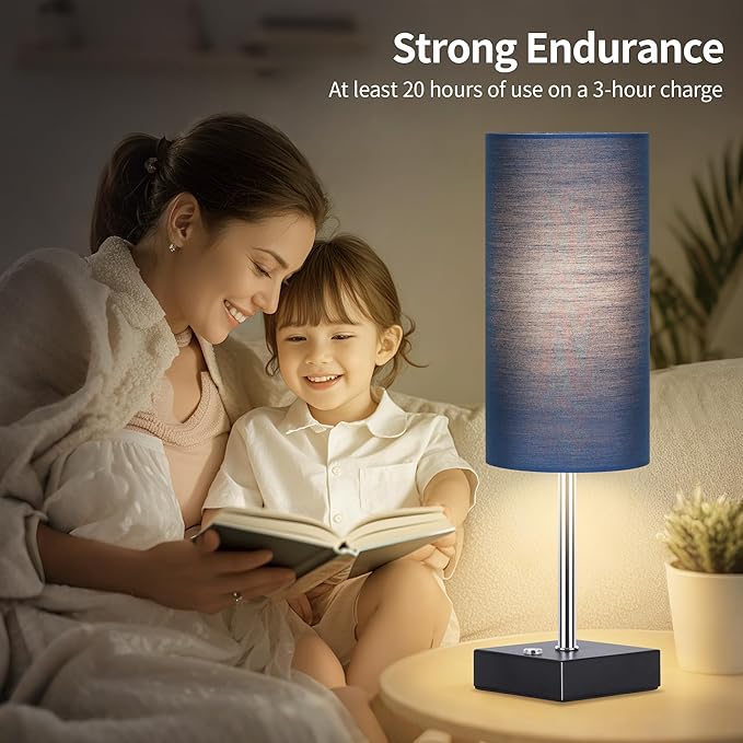 AVV Cordless Table Lamp with Dimmable, Rechargeable 3 Modes Battery Powered Bedside Lamp, Battery Operated Lamps for Night Stand, Touch Lamp for Bedroom, Living Room, Reading Room, 15 Inch Blue