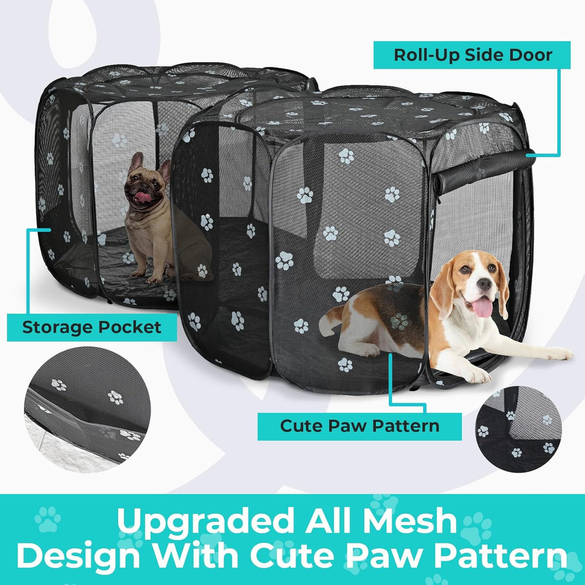 2-in-1 Cat Playpen, Pop Up Dog Pet Playpen for Indoor Outdoor Cats Enclosure, Portable Pet Playpen, Kitten Puppy Foldable Play Pen Cat Dog Tent Crate Cage Kennel(No Divider, Unified Space)