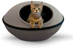 K&H Pet Products Unheated Kitty Mod Dream Pod Cat Bed for Large Cats or Small Dogs, Indoor Covered Privacy Cave, Collapsible, Easy Clean Washable Cushion - Unheated Round 22in Gray/Black