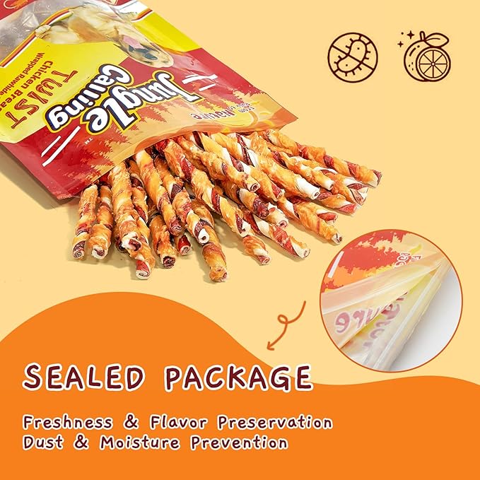 Jungle Calling Dog Treats, Chicken Wrapped Rawhide Chew Sticks - High Protein, Low Fat Dental Chews for Teeth Cleaning & Training Rewards, 10.6oz