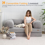 COMAX Folding Sofa Bed Queen, 4-in-1 Foldable Floor Couch Convertible Futon Sofa with Armrests Sleeper Mattress Chair Bed Comfy Portable Fold Out Lounge Guest for Living Room Bedroom, Light Grey