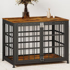 32 Inch Heavy Duty Wooden Dog Kennel End Table with Double Door Design and Secure Locks, Indoor Pet Crate Furniture for Medium Dogs, Decorative Home Cage Design,Aged Black