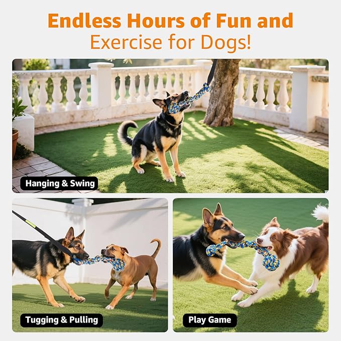 LOOBANI Outdoor Bungee Tug Toy, Dog Toy Hanging from Tree for Small to Large Dogs, Interactive Exercise Play Cord & Tether with Chew Rope Toy (Tree Stump Tug of War-Black)