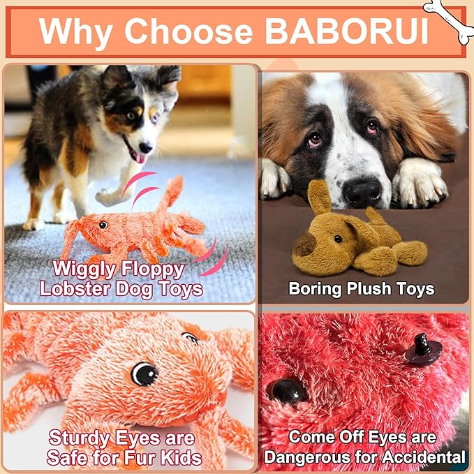 BABORUI Dog Toys, Interactive Dog Toys to Keep Them Busy, Wiggly Lobster Dog Toy for Boredom, Rechargeable Moving Dog Chew Toys for Small/Medium/Large Dogs/Puppy Toys
