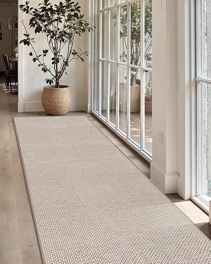 Color&Geometry Door Mat 2'4"x12' Runner Rug with Rubber Backing, Non Slip Washable Hallway Kitchen, Carpet Runners for Hallway Living Room Bedroom, Beige (Rolled-up NO Creases)