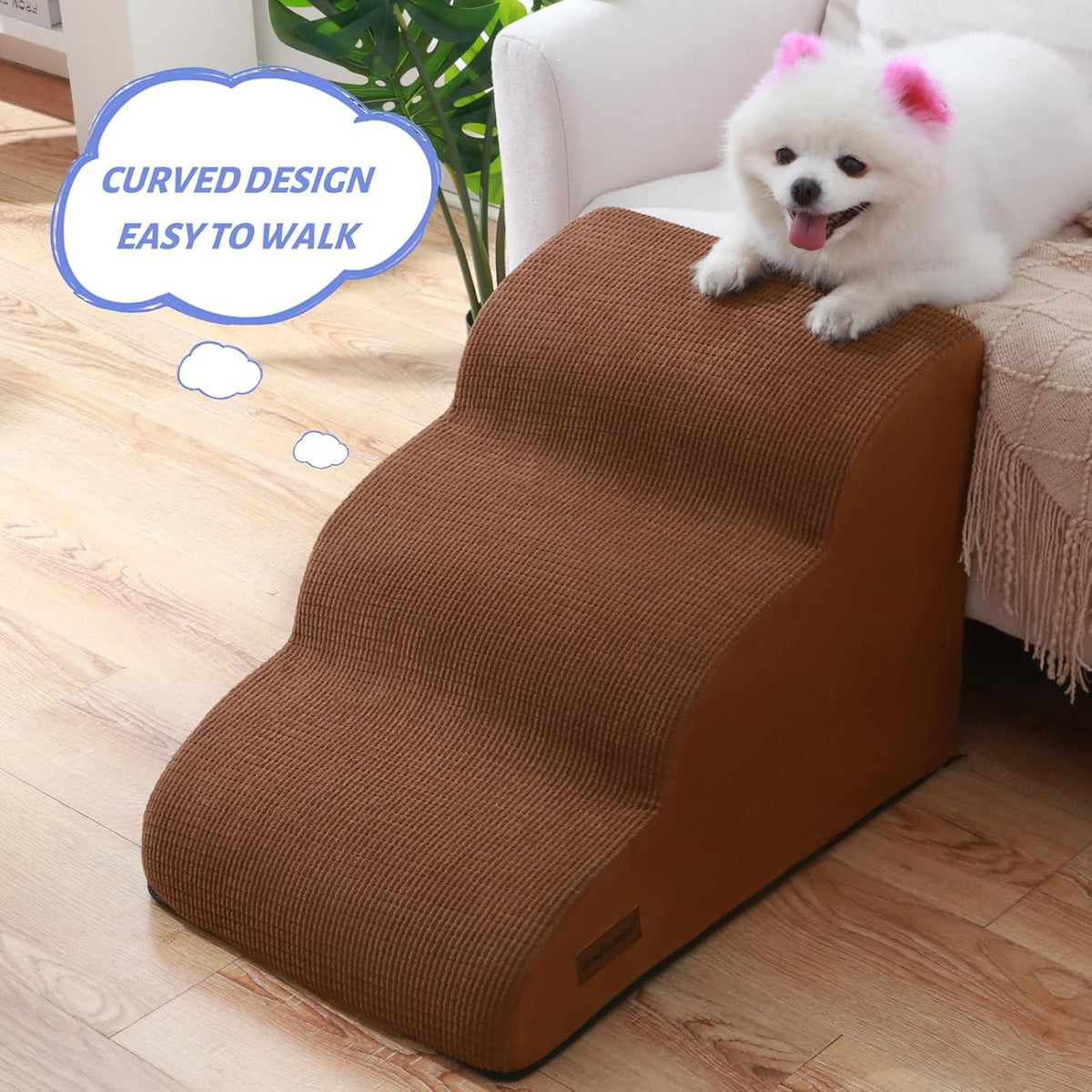 3-Step Dog Ramp and Stairs for Sofa and Chair - Non-Slip Sturdy Pet Steps for Small Dogs and Cats,15.7" H,Brown