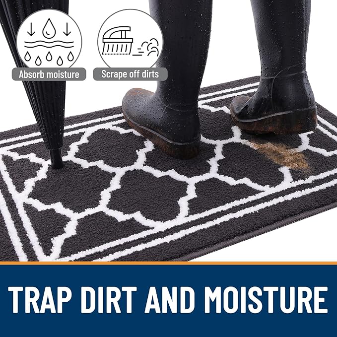 Buganda Indoor Door Mat, Dirt-Resistant and Absorbent Doormat, Anti-Slip, Low Profile Floor Mats for Inside Entryway, Front, and Back Door Entrance (30x17 Inches, Dark Grey)