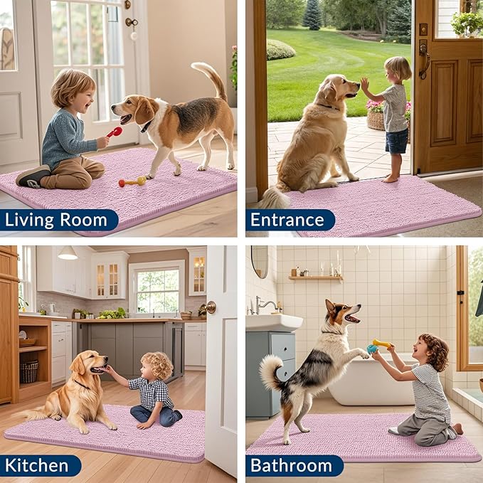 Smiry Dog Door Mat for Muddy Paws 59x35, Absorbs Moisture and Dirt Doormat, Non-Slip Washable Quick Dry Chenille Front Door Mat Indoor Entrance, Entryway Carpet for Inside Floor, Dusty Rose