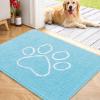 OLANLY Door Mat for Muddy Dog Paws 40x32, Ultra Absorbent Chenille Mud Doormat with Paw Print Design, Non-Slip Washable Doormat for Indoor Entryway, Quick-Dry Pet Bed Mats for Dirty Dogs, Blue