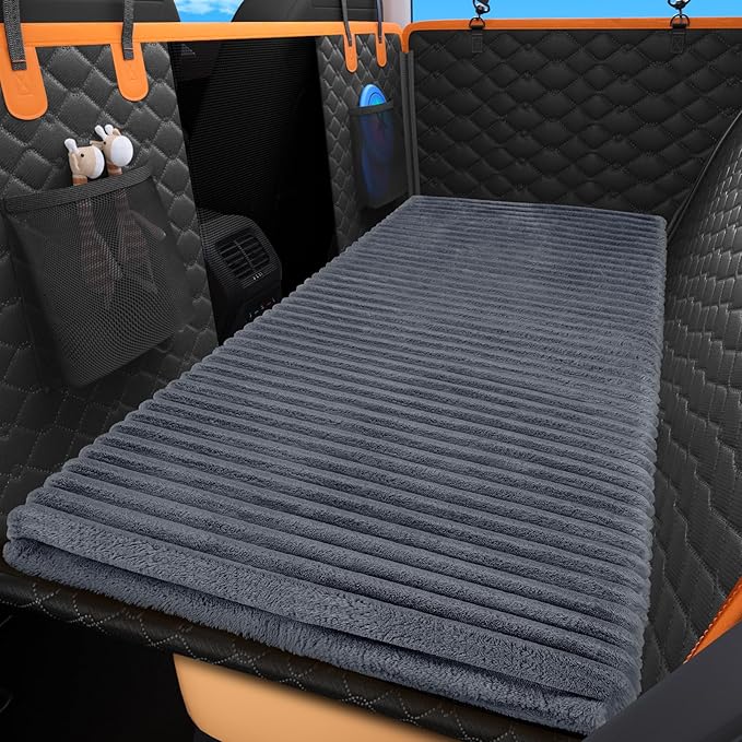 FURTIME Backseat Pet Bed Mat, Non-Slip Dog Bed for Car Back Seat, Washable Travel Pet Mat with Removable Cover, Dog Seat Covers Protector Fit for Backseat Extenders and Trucks SUVs, 54"x 24.8", Grey