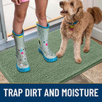 Smiry Dog Door Mat for Muddy Paws 24x16, Absorbs Moisture and Dirt Doormat, Non-Slip Washable Quick Dry Chenille Front Door Mat Indoor Entrance, Entryway Carpet for Inside Floor, Olive Green