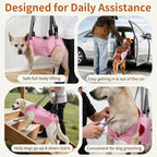 Full Body Dog Lift Harness, Support Senior & Disabled Dogs Walking | Help Up & Down Stairs Grooming, Dog Sling Backpack, Front Hind Leg Joint Injuries, Reflective, Soft Padded Handle | Pink, L