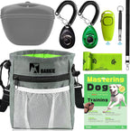 BARKIE Dog Training Kit - Treat Pouch, Pet Training Fanny Pack, 2 Puppy Training Clickers, Ultrasonic Silent Whistle, 2-in-1 Whistle Clicker, Clicker Training Guide Booklet, Dog Poop Bag (Grey)