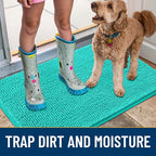 Smiry Dog Door Mat for Muddy Paws 24x16, Absorbs Moisture and Dirt Doormat, Non-Slip Washable Quick Dry Chenille Front Door Mat Indoor Entrance, Entryway Carpet for Inside Floor, Teal