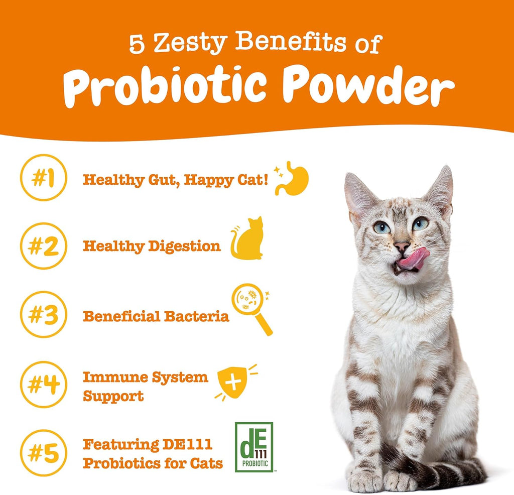 Zesty Paws Powder Probiotics for Cats - Meal Topper for Digestive, Immune System Support for Feline Biome - Premium DE111 Cat Probiotics for Digestive Health - Fiber & Yeast Extract - Pumpkin - 30 Ct