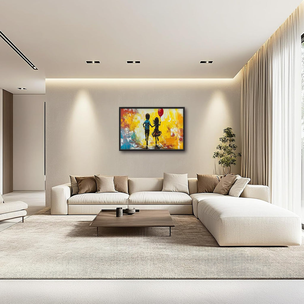 Framed Large Banksy Wall Art for Living Room, Oversized Colorful Graffiti Children Wall Decor, Peaceful Canvas Painting Pictures Modern Artwork Home Decoration for Living Room Bedroom 36"x24"
