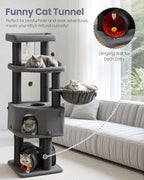 Cat Tree Tower for Large Cats Adult - 60 Inch XXL Sturdy Heavy Duty Extra Wide Scratching Posts (φ4.4in) Condo - Indoor Big Cat House Hammock Perch - XL Wood Multi Level Feline Pet Bed Trees Houses