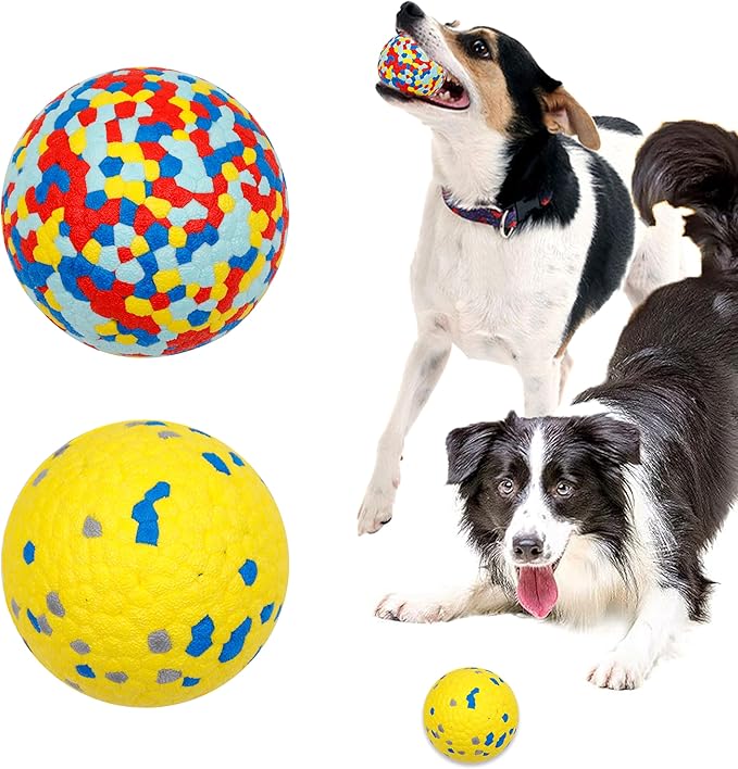 2pack 3''Durable Dog Balls for Aggressive Chewers, Indestructible Bouncy Floating Balls for Training, Catch and Fetch, Durable Solid Tennis Ball Toys for Large, Medium Dogs, Colorful Yellow