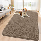 Smiry Dog Door Mat for Muddy Paws 59x35, Absorbs Moisture and Dirt Doormat, Non-Slip Washable Quick Dry Chenille Front Door Mat Indoor Entrance, Entryway Carpet for Inside Floor, Camel