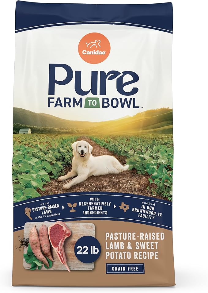 Canidae Pure Farm to Bowl Pasture-Raised Lamb & Sweet Potato, Grain-Free Dry Dog Food, Adult, 22lb