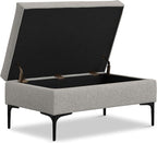 SIMPLIHOME Rebecca 36 inch Wide Mid Century Rectangular Coffee Table Storage Ottoman with Lift Up Lid in Cloud Grey Polyester linen Look, Assembled, For the Living Room, Entryway and Family Room