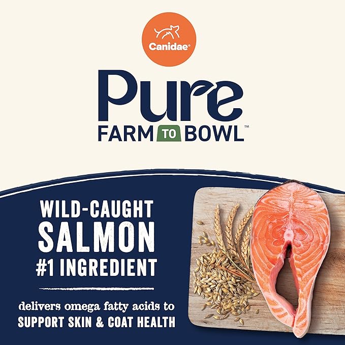 CANIDAE Pure Farm to Bowl Wild-Caught Salmon & Barley, Adult, Dry Dog Food, 4lb