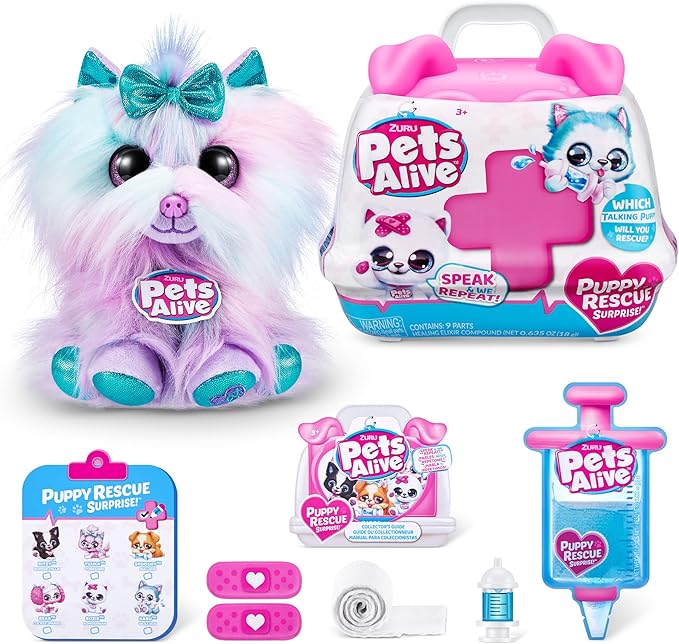 Pets Alive Pet Shop Surprise S3 Puppy Rescue (Yorkshire) by ZURU Surprise Puppy Plush, Ultra Soft Plushies, Compound Surprises Inside, Interactive Toy Pets, Electronic Speak and Repeat