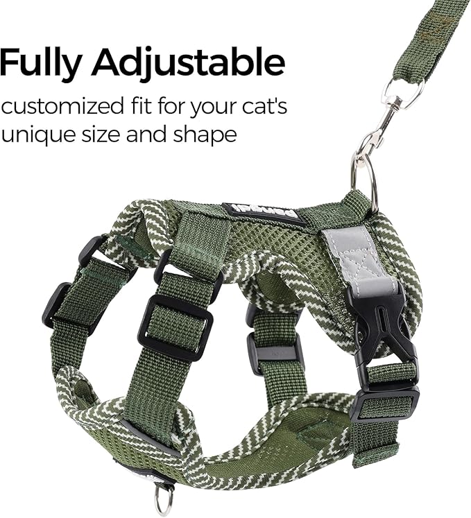 Cat Harness and Leash Escape Proof Small Kitten Harness Abyssinian Cat Vest for Walking Travel, Dark Green, S