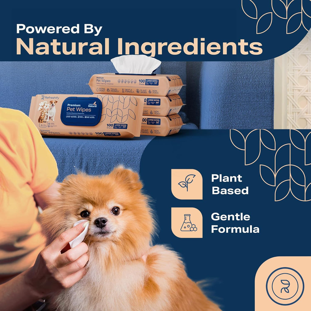 Pet Wipes for Dogs and Cats Plant Based – Unscented (Pack of 400) Dog Wipes for Paws and Butt - Deodorizing Non Toxic Dog Wipes, +12 Additional Travel Wipes