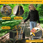 PAWZIDEA Expandable Large Pet Carrier with Wheels, 24x16x16 in Rolling Cat Carrier for 2–4 Cats up 55lb, Soft-Sided Collapsible Small Medium Dog Crate for Car Travel, Telescopic Handle, Storage Pocket
