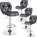 Yaheetech Bar Stools Set of 4, Adjustable PU Leather Swivel Barstools, Modern Counter Stools with Back and Footrest, Counter Height Barstools for Bar, Kitchen, Dining Room, Grey