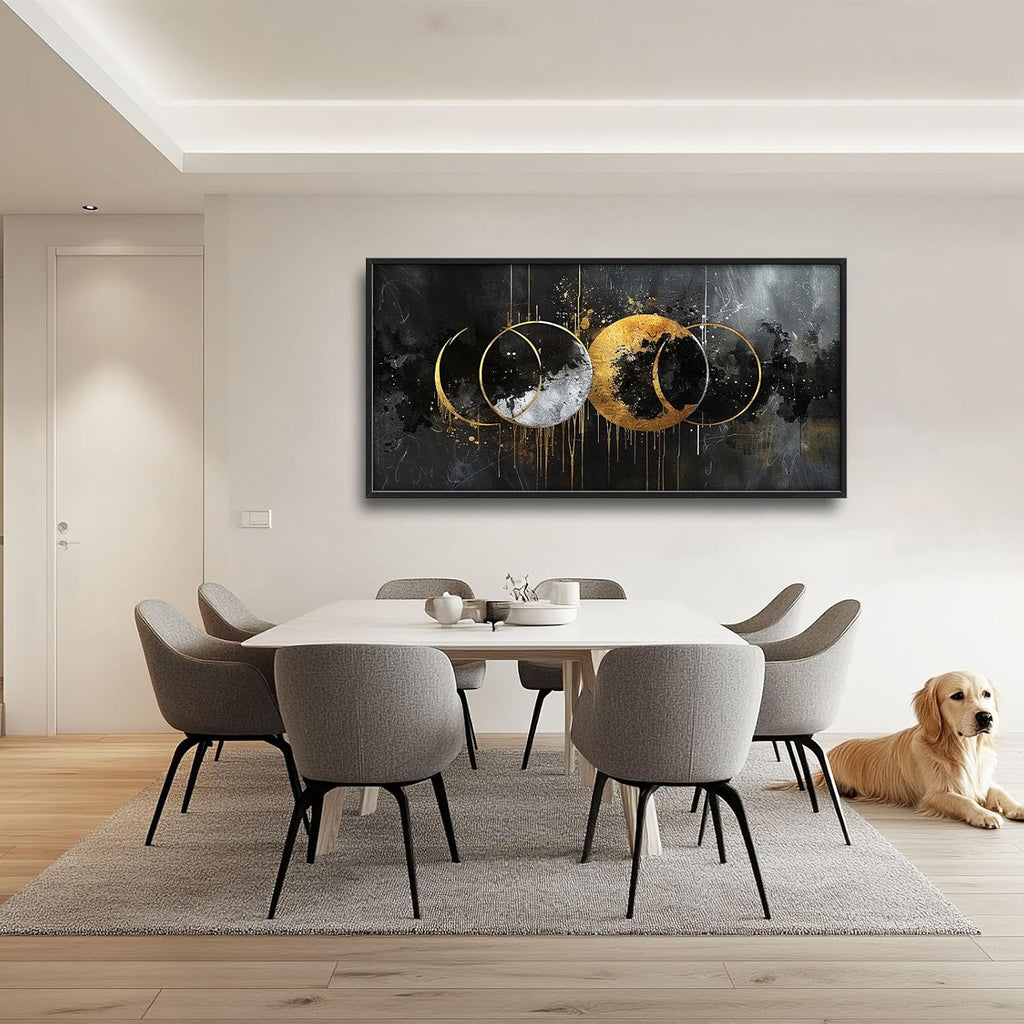 Quorin Abstract Sun Moon Large Wall Art Black and Gold Circle Pictures Sun and Moon Wall Decor Canvas Print Painting Artwork for Bathroom Living Room Bedroom 60L x 30W