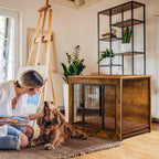 Bigrab Dog Crate Furniture with Thick Cushion, Side End Table Wooden Dog Cage with Double Doors, Chew-Resistant Dog Kennel Dog House Indoor for Small to Large Dog, M